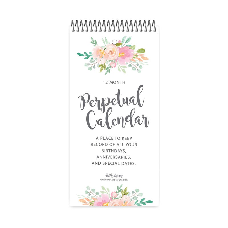 Hadley Designs Floral Perpetual Birthday, Anniversary, Special Event Reminder Calendar Book Journal for Important Family Date Day Wall Hanging, Mom Dutch Happy Bday Gift Card Planner Organizer - Image 1